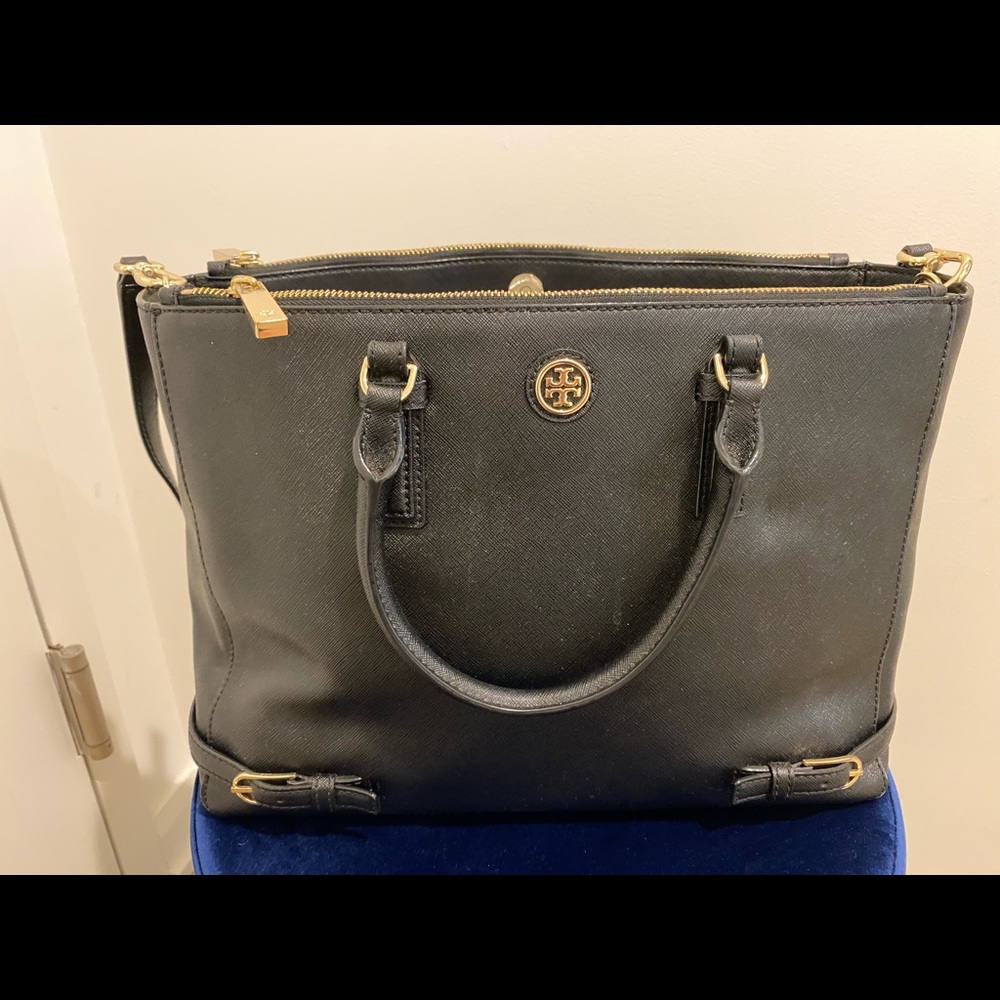 Tory Burch Robinson Saffiano Black Large Leather Tote Bag